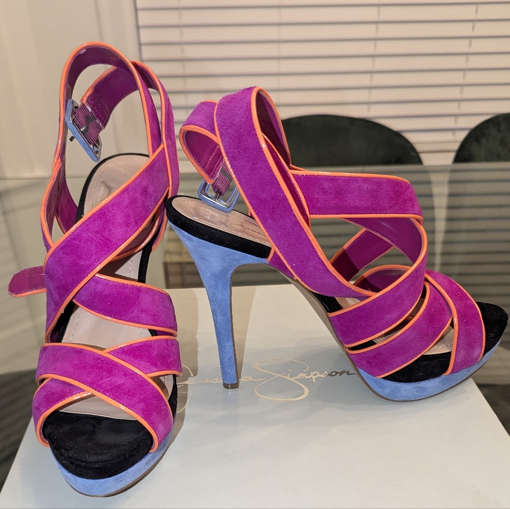 Jessica Simpson Fuchsia and Light Blue Strappy Heels